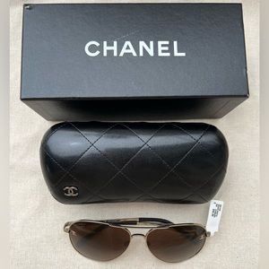Chanel Aviator Polarized Silver Sunglasses, NEW!